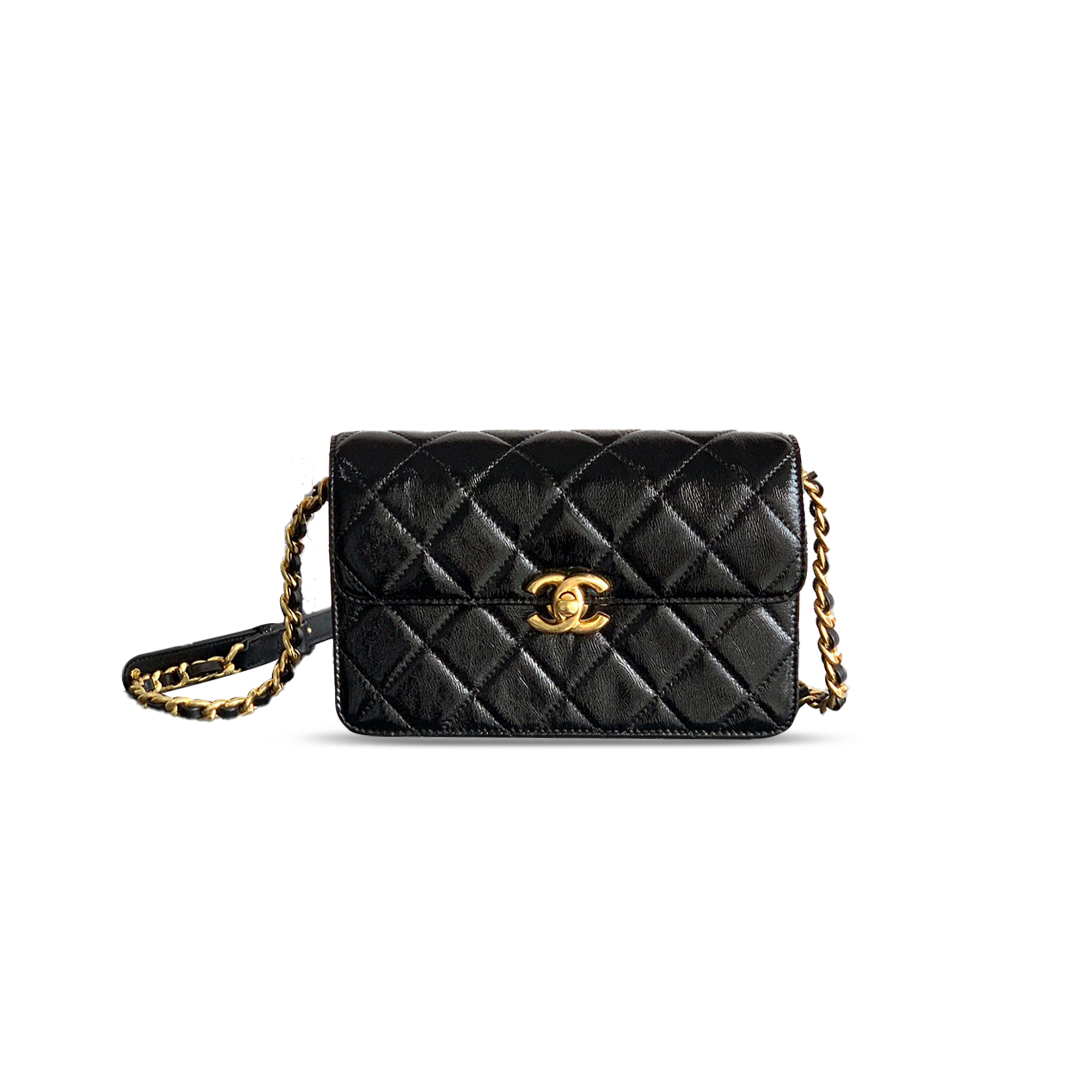 CHANEL MINI FLAP BAG WAXED CALFSKIN IN BLACK AS5618 0501 (19.5*12*5cm)